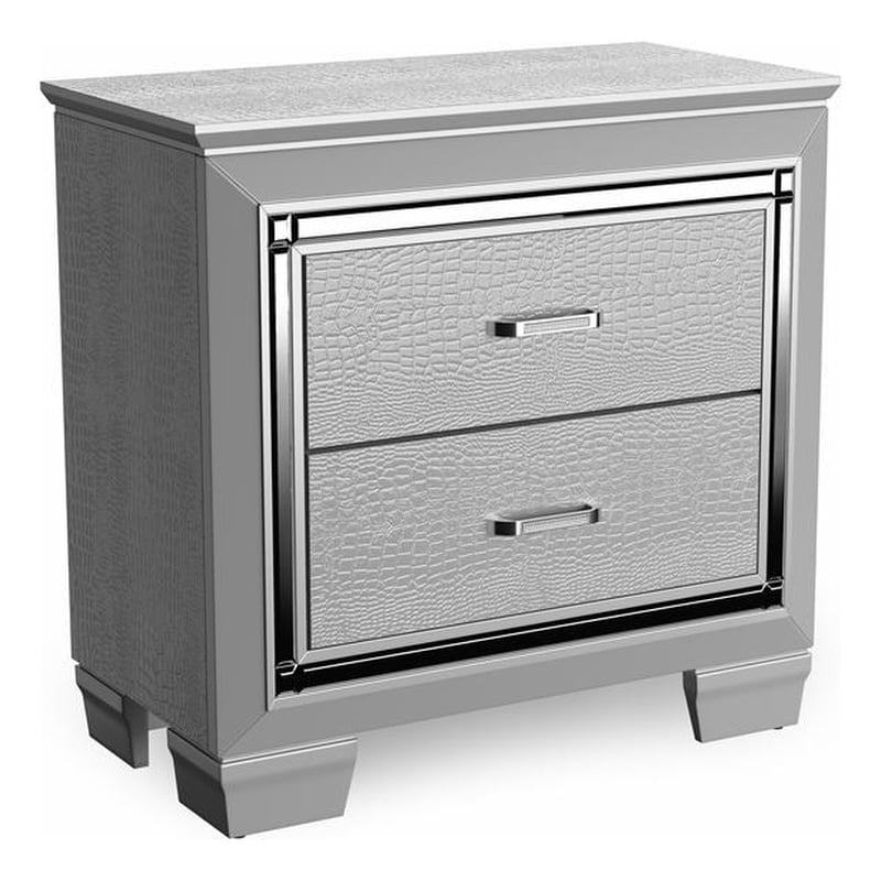 Bowery Hill 2 Drawers Contemporary Wood Nightstand in Silver