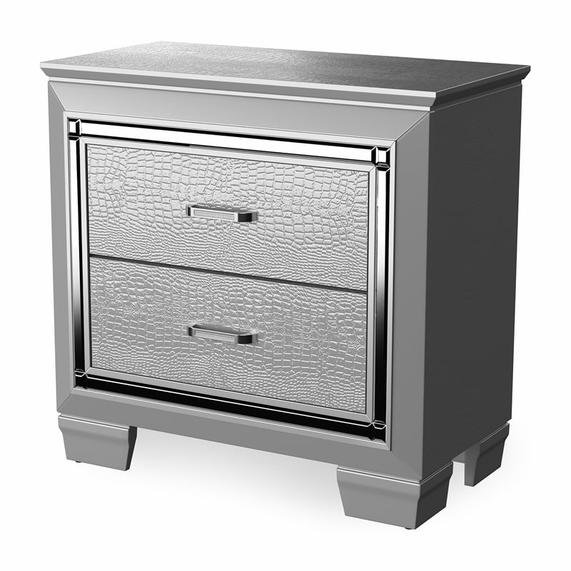 Bowery Hill 2 Drawers Contemporary Wood Nightstand in Silver