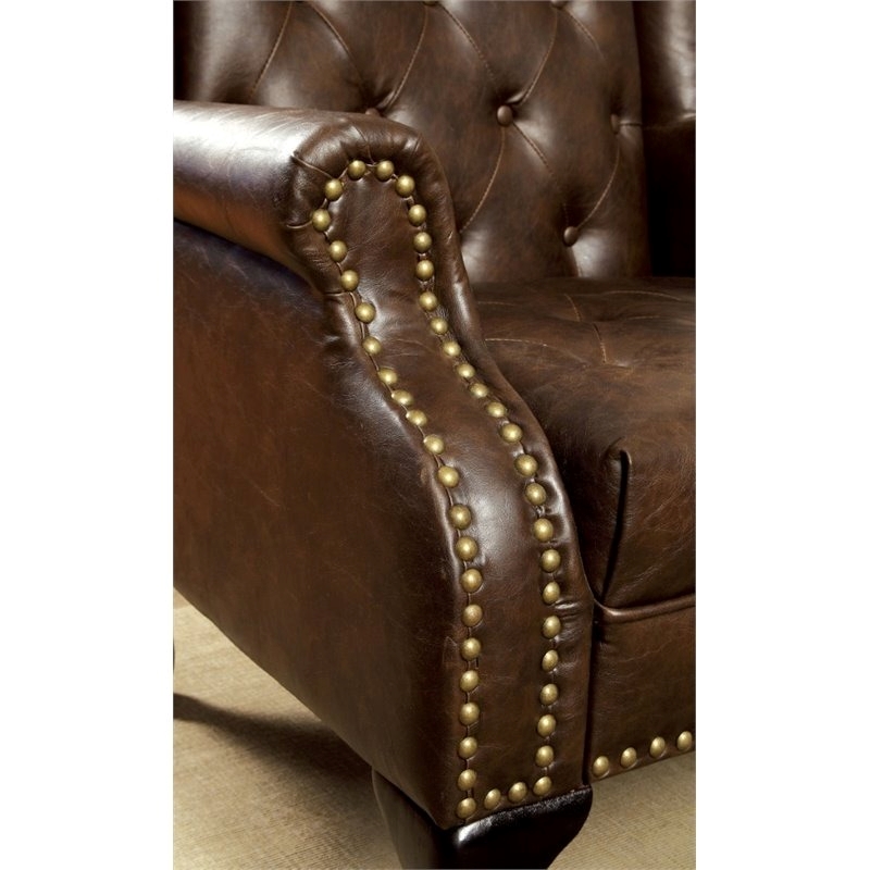Bowery Hill Traditional Faux Leather Tufted Accent Chair in Rustic Brown