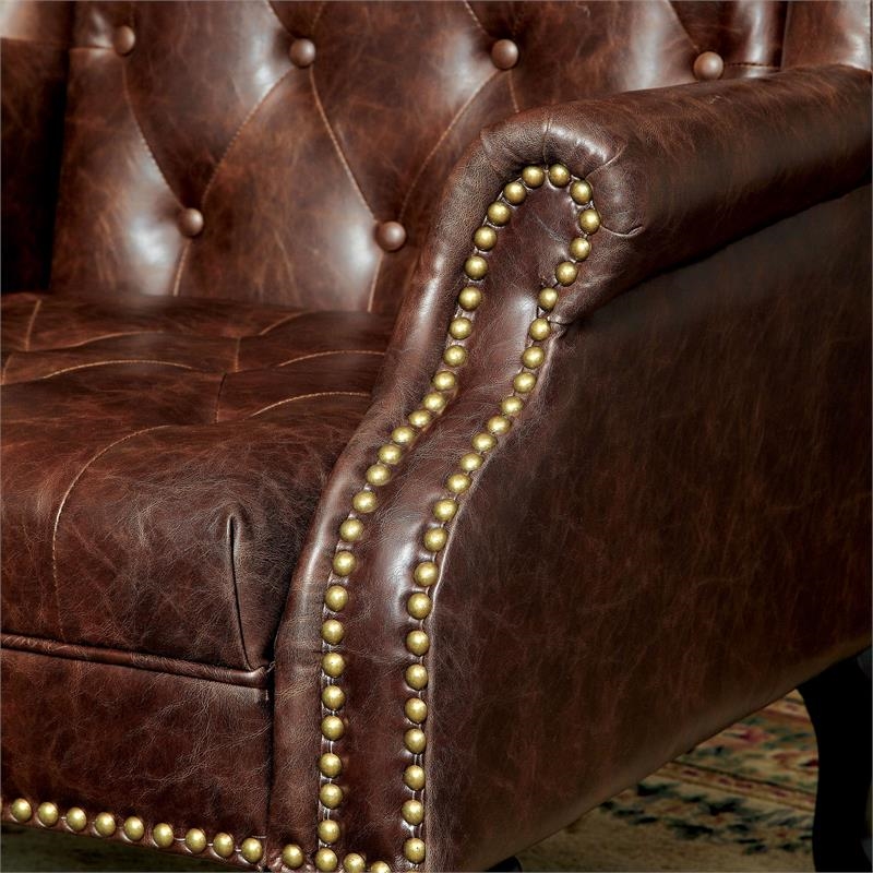 Bowery Hill Traditional Faux Leather Tufted Accent Chair in Rustic Brown