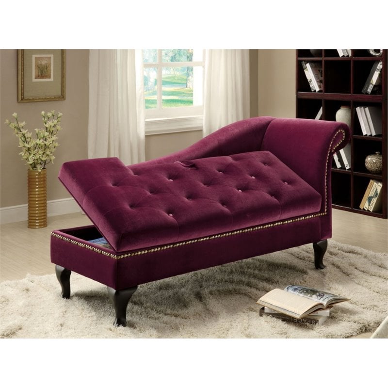 Bowery Hill Tufted Storage Chaise Lounge In Red Bh 1465654 Bowery Hill Tufted Storage Chaise