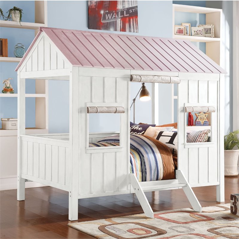 Bowery Hill Full Bed in White and Pink