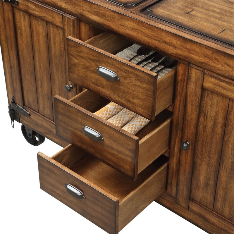 Bowery Hill 3-Drawers Wood Kitchen Cart in Antique Tobacco