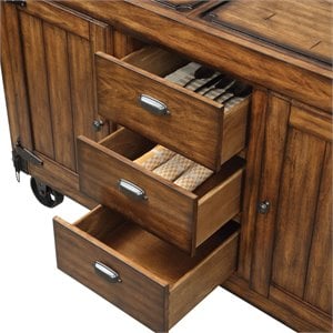 Bowery Hill 3-Drawers Wood Kitchen Cart in Antique Tobacco