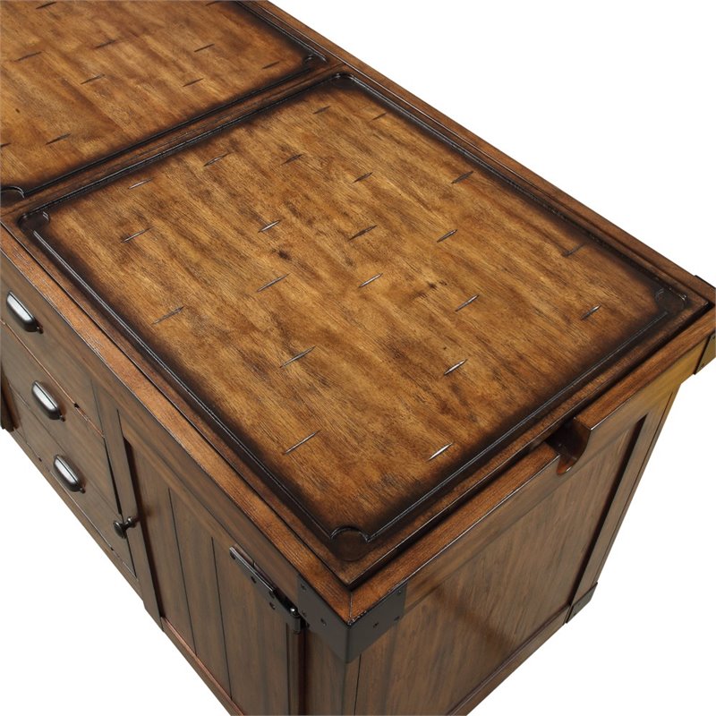 Bowery Hill 3-Drawers Wood Kitchen Cart in Antique Tobacco