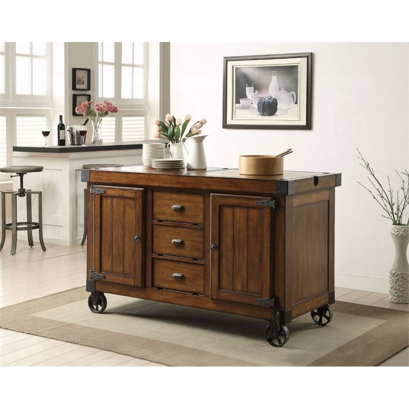 Bowery Hill 3-Drawers Wood Kitchen Cart in Antique Tobacco