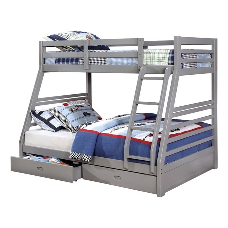 Bowery Hill Transitional Wood Twin Over Full Bunk Bed with Storage in Gray