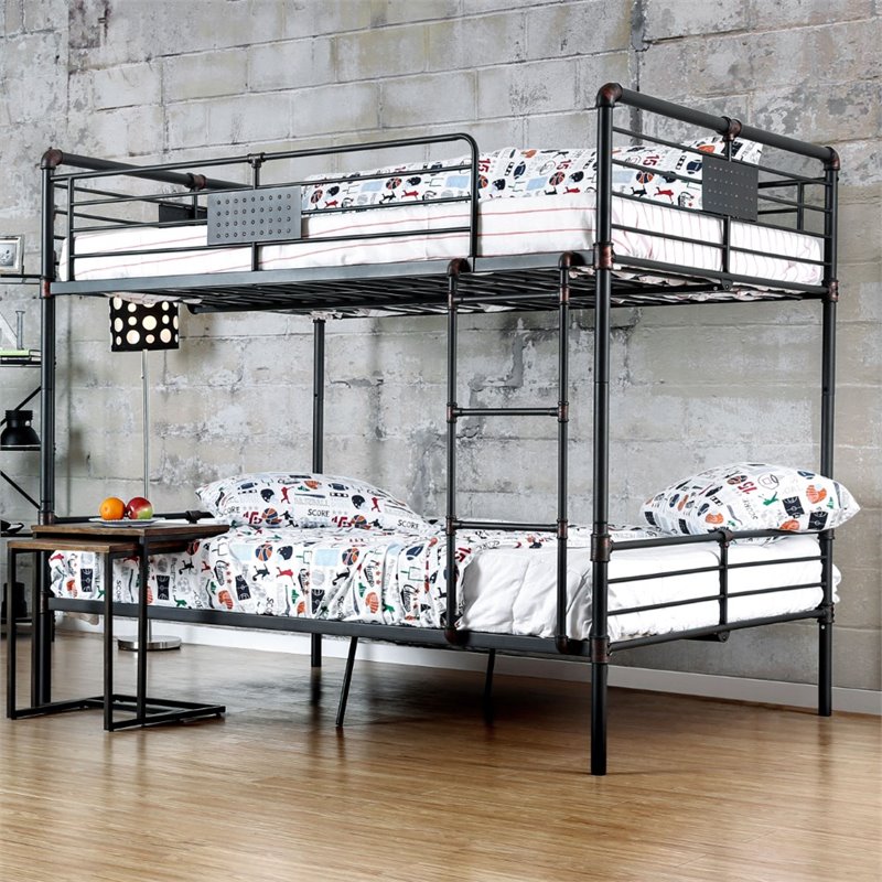 Bowery Hill Modern Steel Metal Full Over Full Bunk Bed in Antique Black
