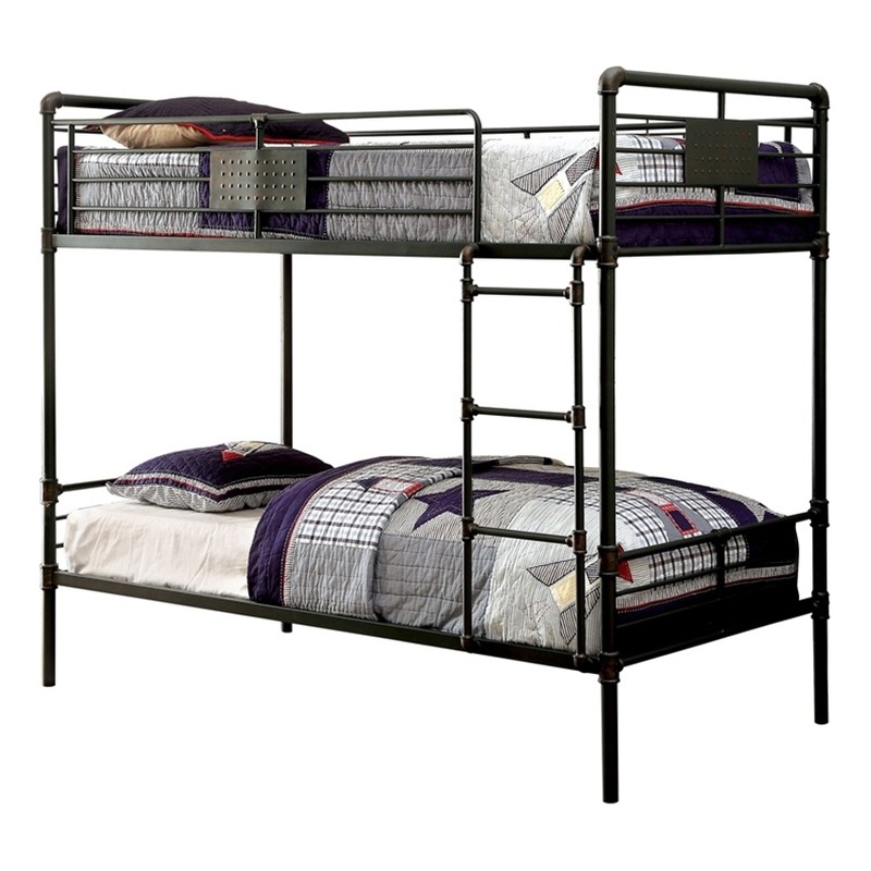 Bowery Hill Modern Steel Metal Full Over Full Bunk Bed in Antique Black