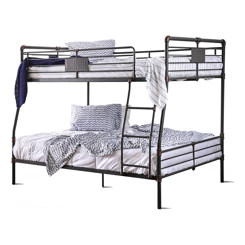 Bowery Hill Modern Steel Metal Full Over Queen Bunk Bed in Antique Black