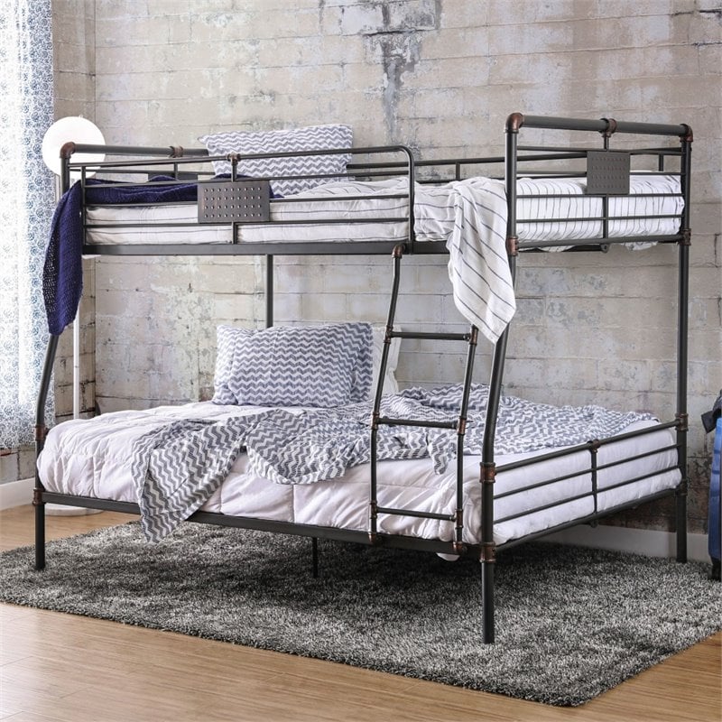 Bowery Hill Modern Steel Metal Full Over Queen Bunk Bed in Antique Black