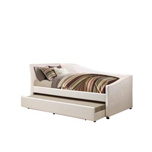 bowery hill faux leather upholstered twin daybed with trundle in ivory