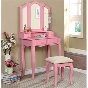 bowery hill 2 piece kids vanity set in pink