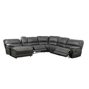 bowery hill leatherette recliner sectional in gray