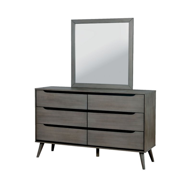 Bowery Hill 6 Drawer Dresser Square Mirror Set in Gray