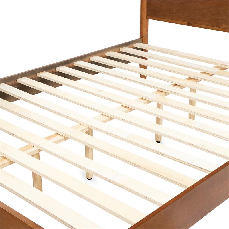 Bowery Hill Mid-Century Solid Wood/Wood Veneer/MDF Queen Panel Bed in Oak
