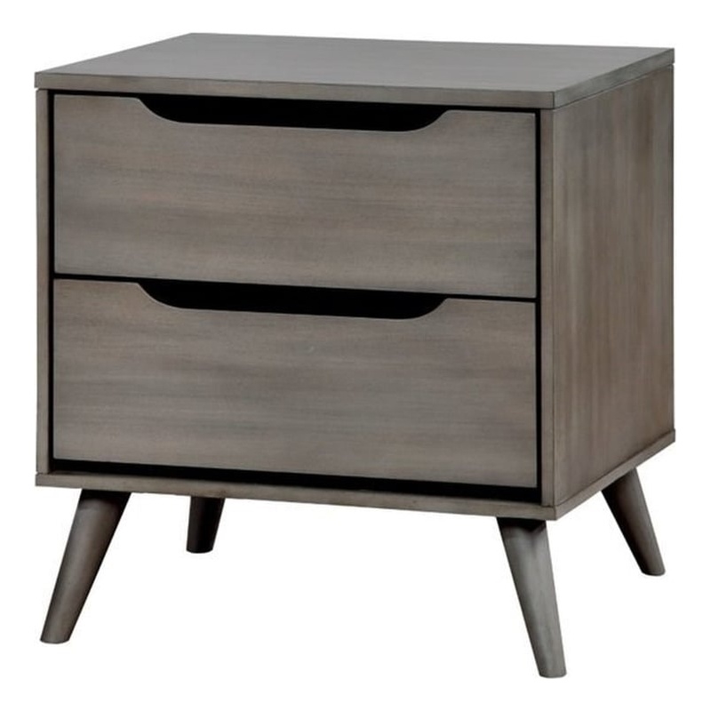 Bowery Hill 2-Drawer Mid-Century Solid Wood/Wood Veneer/MDF Nightstand in Gray