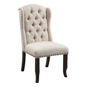Bowery Hill Fabric Beige Dining Side Chair Wingback Tufted 42.5&quotH Unassembled