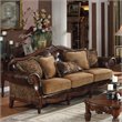 Bowery Hill Rolled Arm Upholstered Faux Leather Sofa with 5 Pillows in Brown