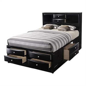 Bowery Hill Transitional Wood Metal Queen Bed with Storage in Black