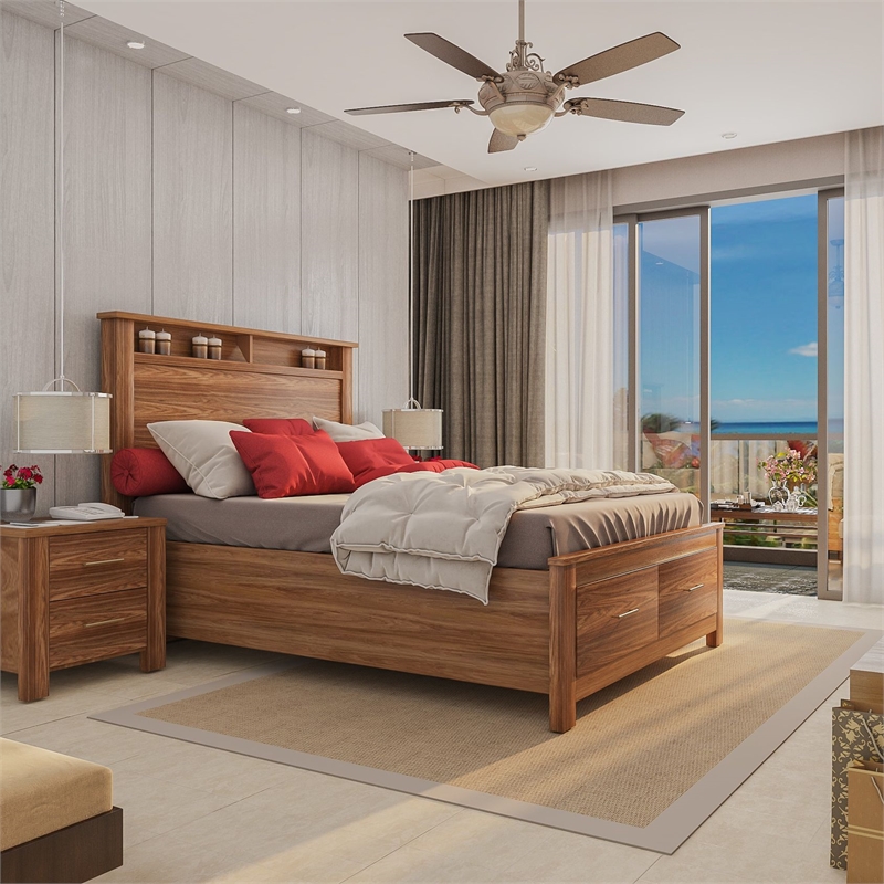 Bowery Hill Farmhouse Wood Queen Storage Bed with 13 Slats in Oak