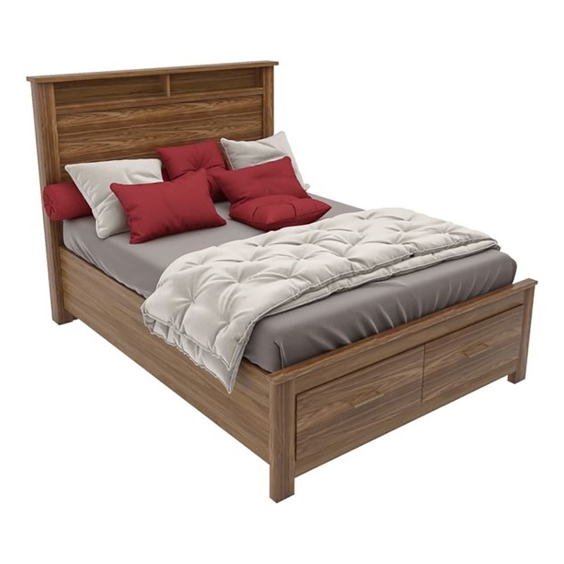 Bowery Hill Farmhouse Wood Queen Storage Bed with 13 Slats in Oak