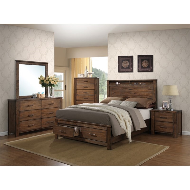 Bowery Hill Farmhouse Wood Queen Storage Bed with 13 Slats in Oak