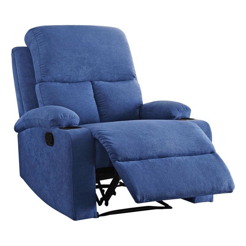Bowery Hill Contemporary Fabric Pillow Top Armrest Motion Recliner in Blue