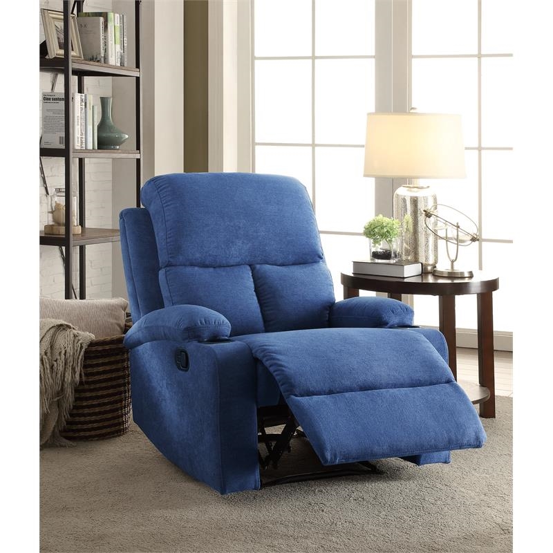 Bowery Hill Contemporary Fabric Pillow Top Armrest Motion Recliner in Blue