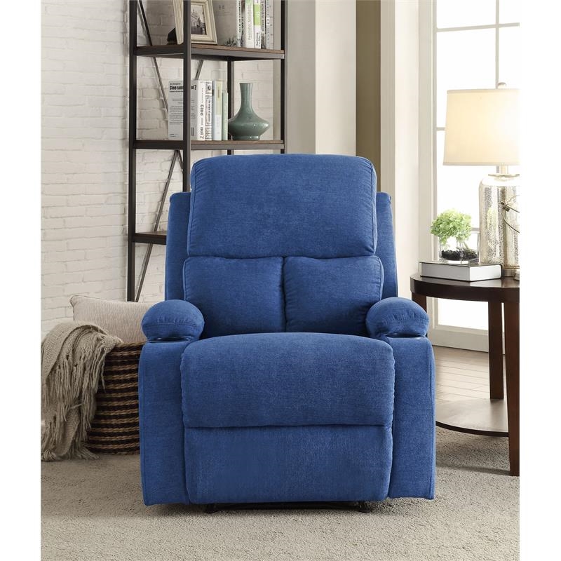 Bowery Hill Contemporary Fabric Pillow Top Armrest Motion Recliner in Blue