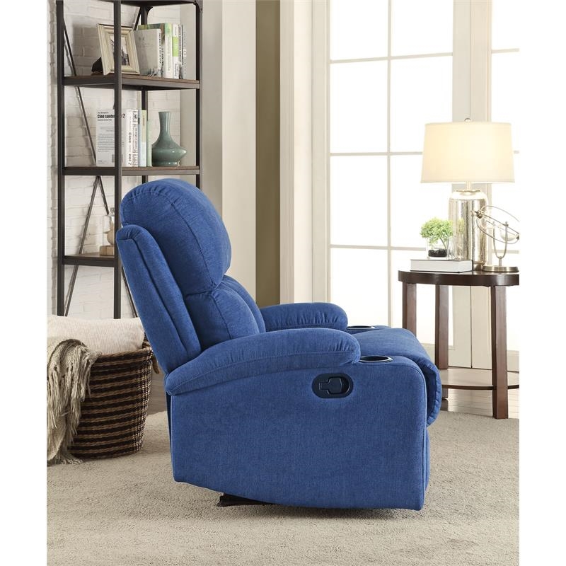 Bowery Hill Contemporary Fabric Pillow Top Armrest Motion Recliner in Blue