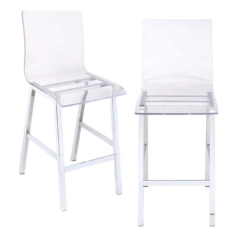 Bowery Hill 24'' Contemporary Metal/Acrylic Counter Stool in Chrome (Set of 2)