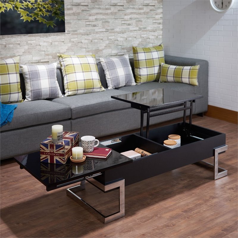 Bowery Hill Lift Top Coffee Table in Black and Chrome