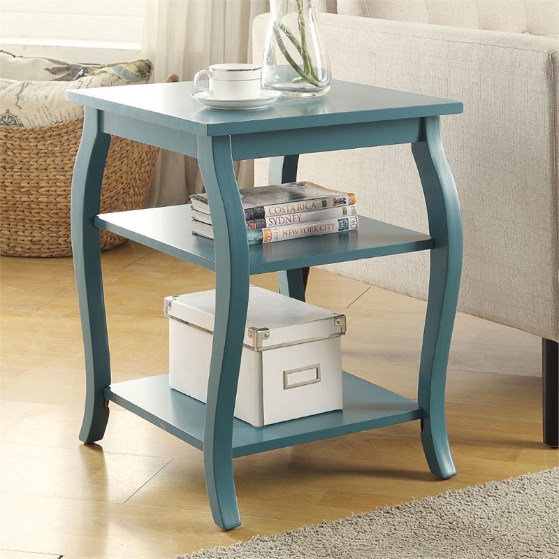 Bowery Hill 2 Shelves Square Wood End Table with Cabriole Legs in Teal Green