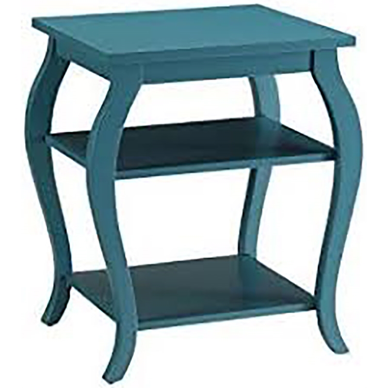 Bowery Hill 2 Shelves Square Wood End Table with Cabriole Legs in Teal Green