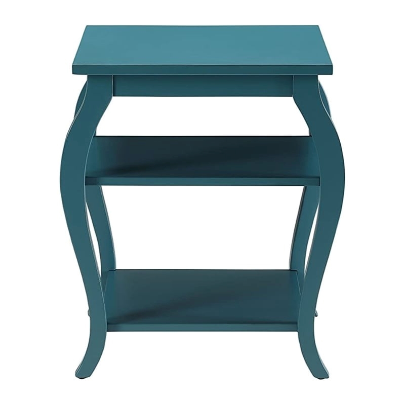 Bowery Hill 2 Shelves Square Wood End Table with Cabriole Legs in Teal Green