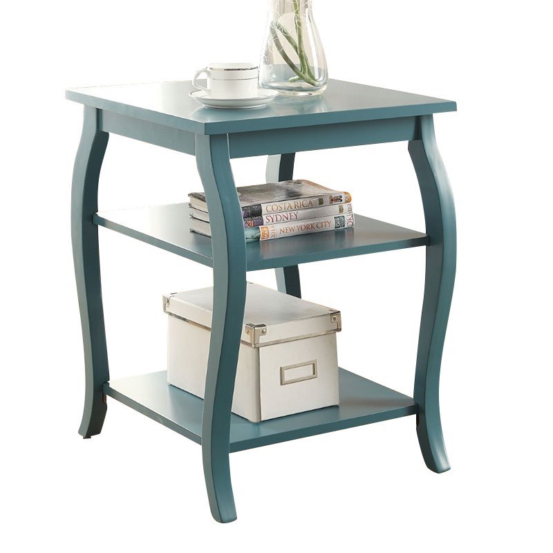 Bowery Hill 2 Shelves Square Wood End Table with Cabriole Legs in Teal Green