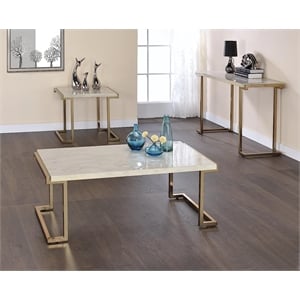 Bowery Hill Console Table in Faux Marble and Champagne