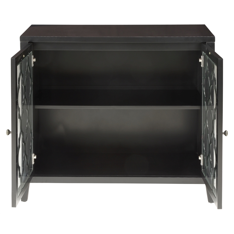 Bowery Hill Contemporary 2-Door Wood/Glass Accent Chest in Black