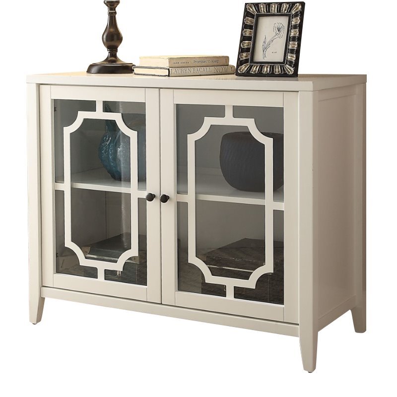Bowery Hill Contemporary 2-Door Wood/Glass Accent Chest in White