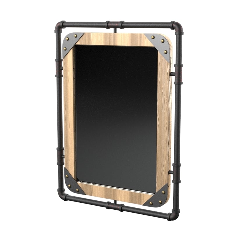 Bowery Hill Transitional Metal Wall/Wood Mirror in Antique Black/Natural