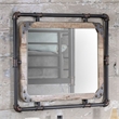 Bowery Hill Transitional Metal Wall/Wood Mirror in Antique Black/Natural