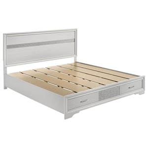 Bowery Hill King Storage Panel Bed in White and Rhinestone