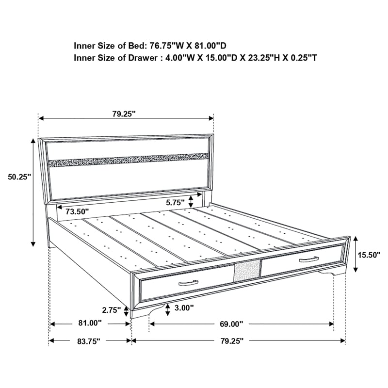 Bowery Hill King Storage Panel Bed in White and Rhinestone