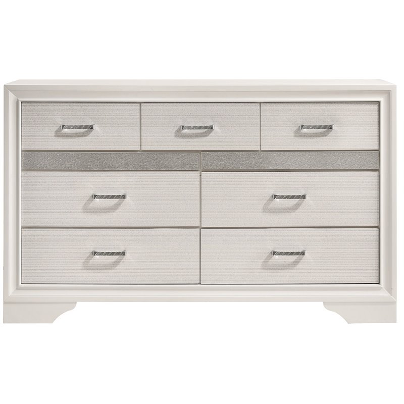 Bowery Hill 7 Drawer Dresser in White and Rhinestone