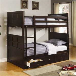 bowery hill twin over twin bunk bed in cappuccino and nickel