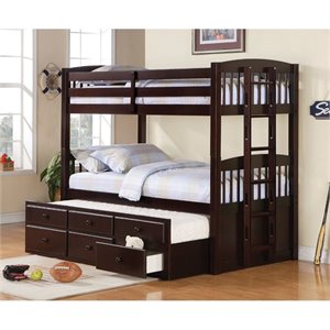bowery hill twin over twin bunk bed with trundle in cappuccino