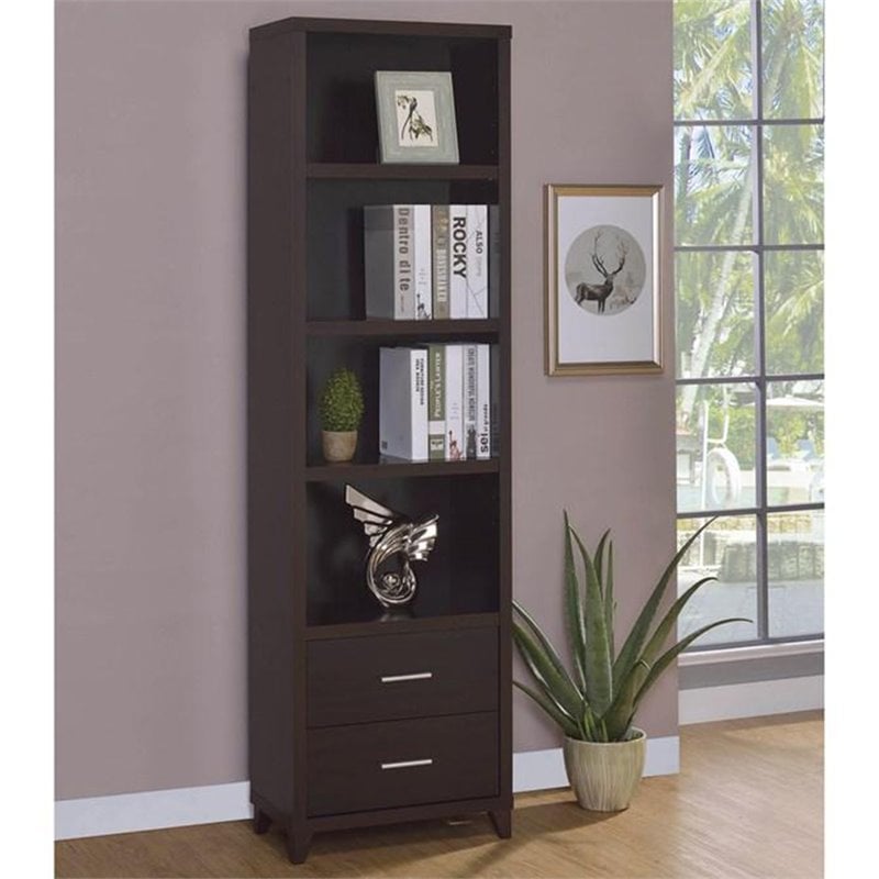 Bowery Hill 4 Shelf Contemporary Bookcase in Cappuccino
