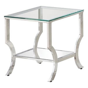 Bowery Hill End Table Coffee Accent Table Square in Metal and Glass Top - Chrome
