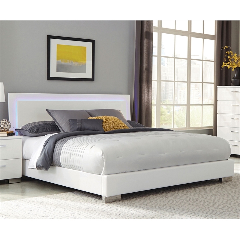 Bowery Hill California King LED Panel Bed in Glossy White Finish